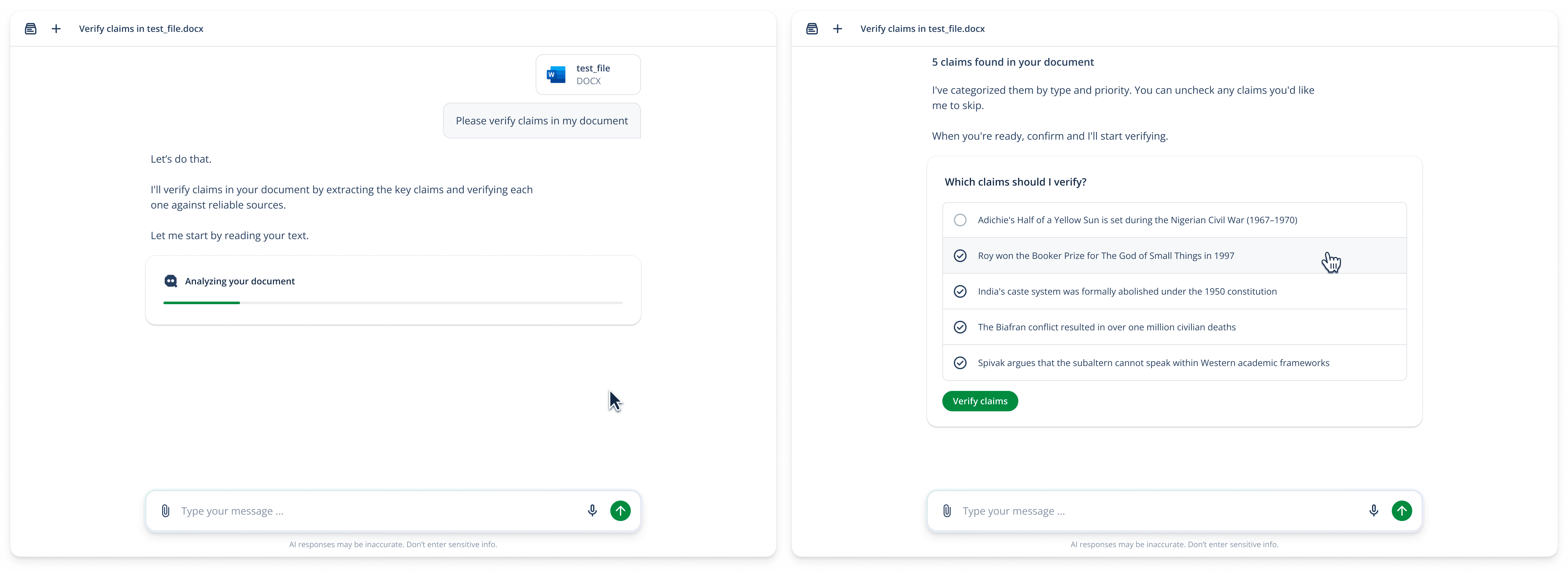 An example of the clarifying questions UI in full width mode