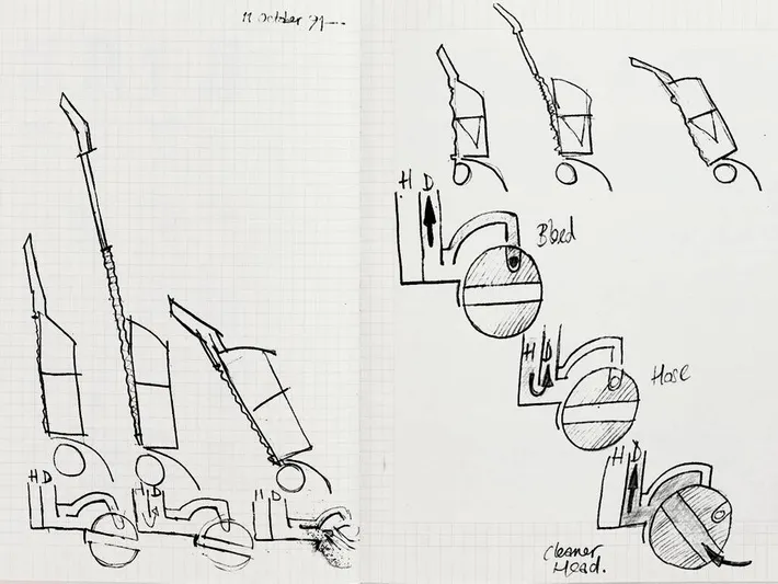 Early prototype designs for Dyson's bagless vacuum cleaner